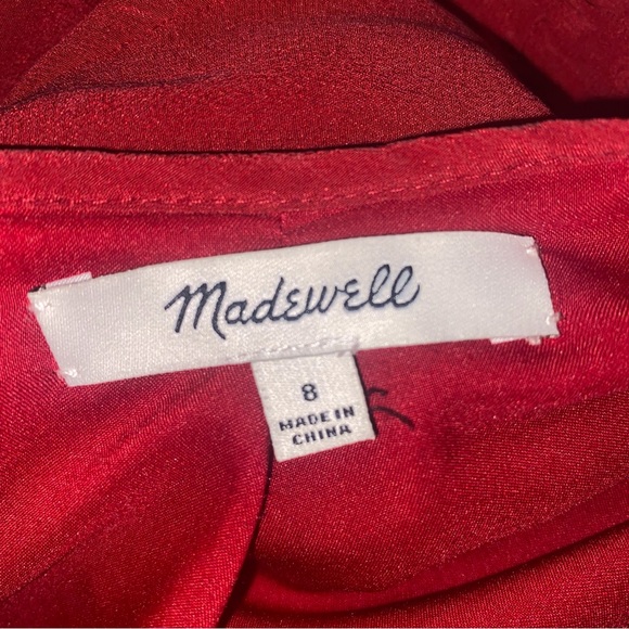 Madewell Red Silk Size 8 Elastic Waist Smocked Shoulder Long Sleeve Mini Dress - Picture 9 of 10